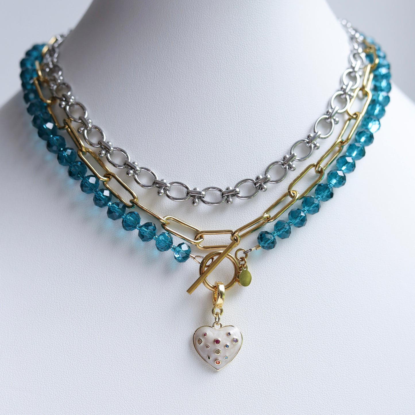 Sea Blue Crystal Toggle Necklace