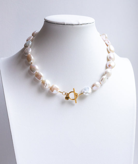 Strung Coin Pearl Toggle Necklace