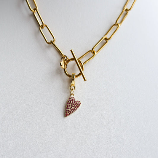 Ruby Pavé Heart Lock Charm
