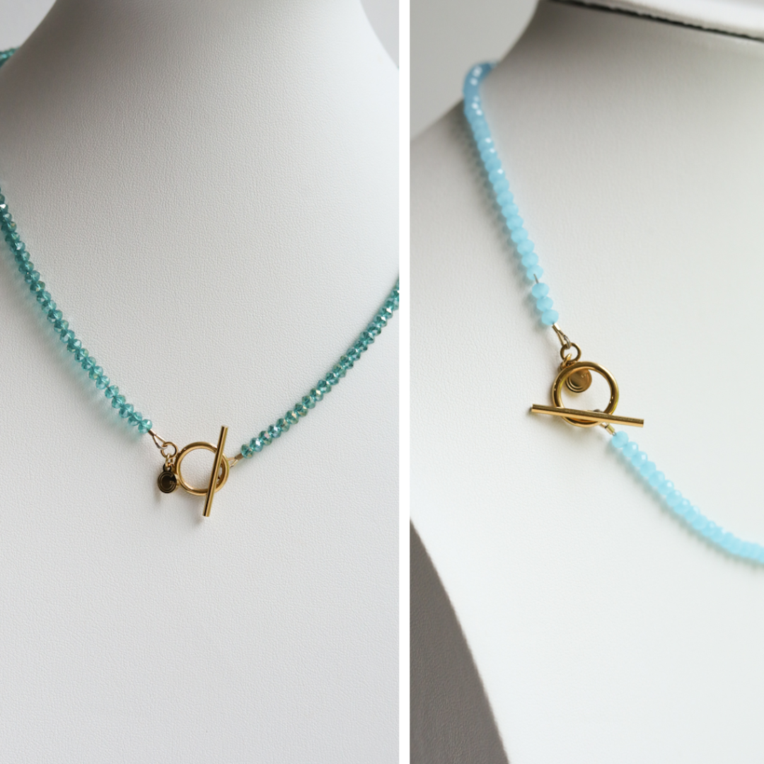 Delicate Blue Crystal Toggle Necklaces