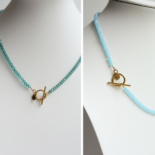 Delicate Blue Crystal Toggle Necklaces
