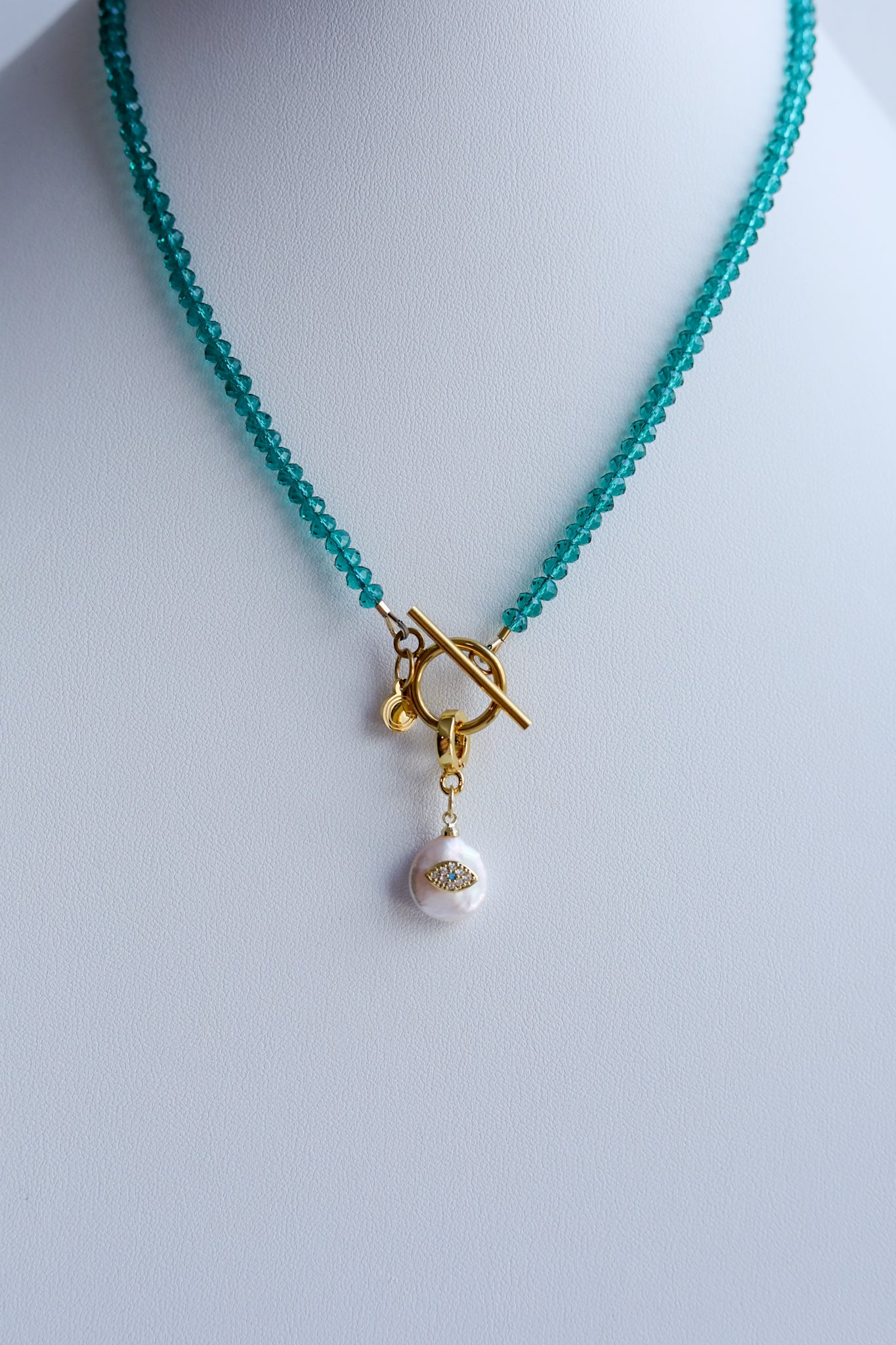 Delicate Blue Crystal Toggle Necklaces